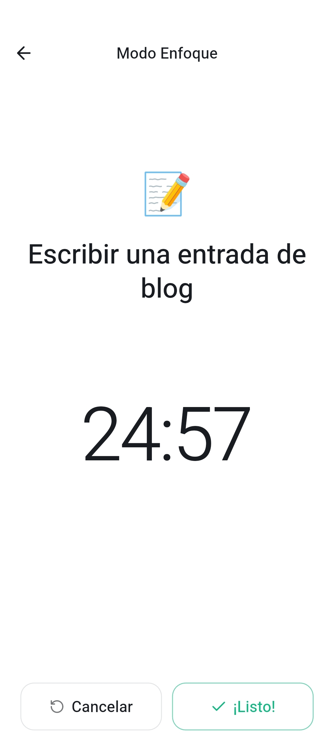Recordo Momentum Mode timer running during a focus session