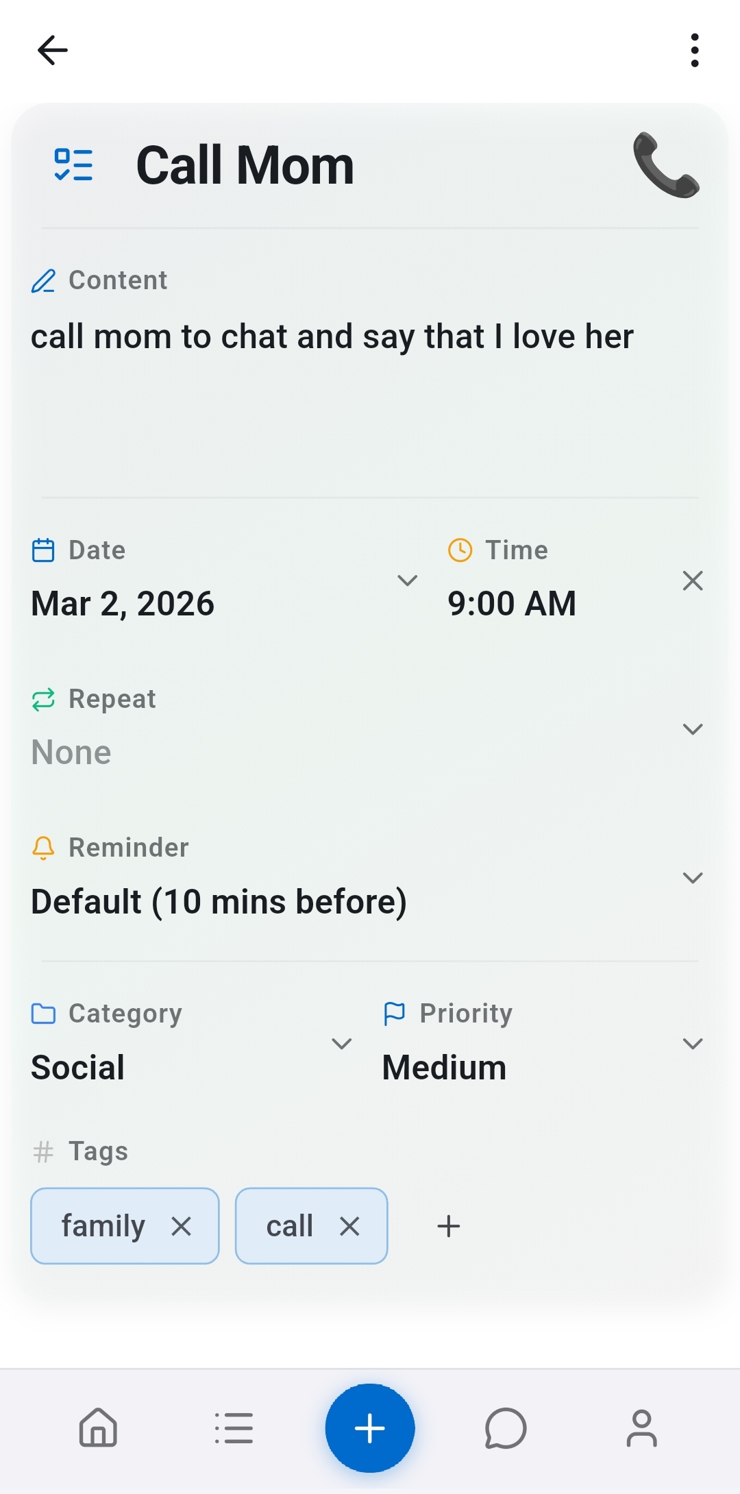 New task view and custom reminders in Recordo
