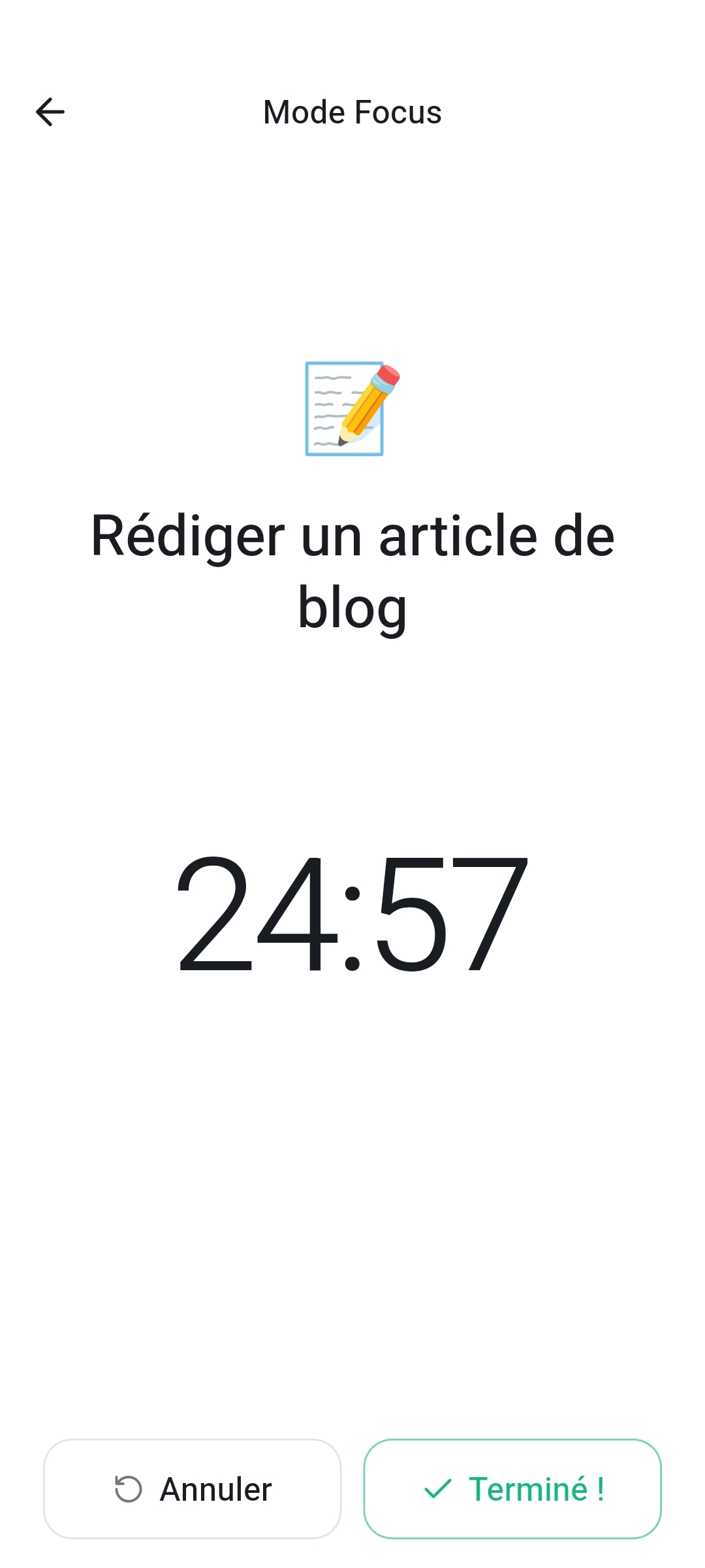 Recordo Momentum Mode timer running during a focus session