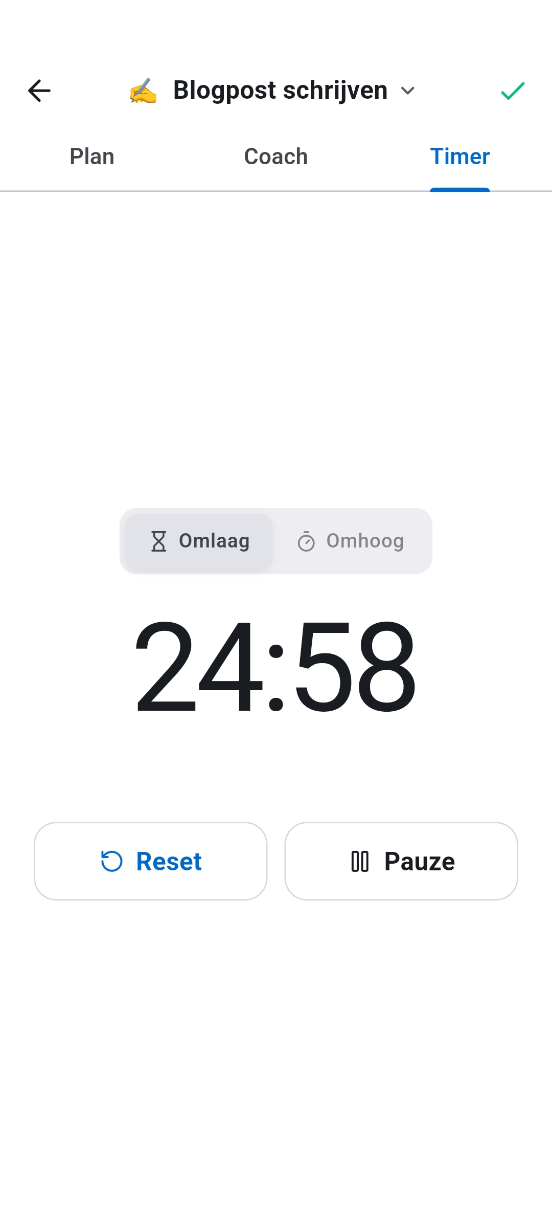 Recordo Momentum Mode timer running during a focus session