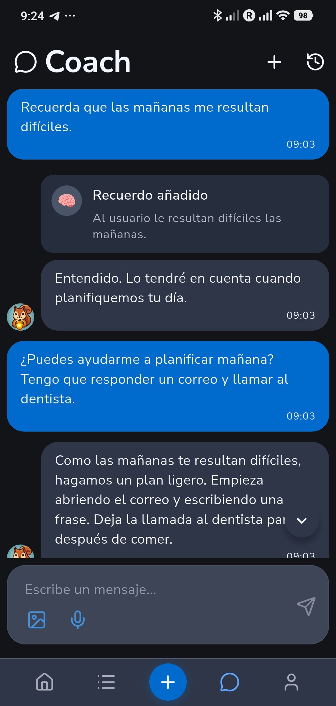 Recordo Coach recuerda que las mañanas son difíciles y usa ese detalle en un plan posterior