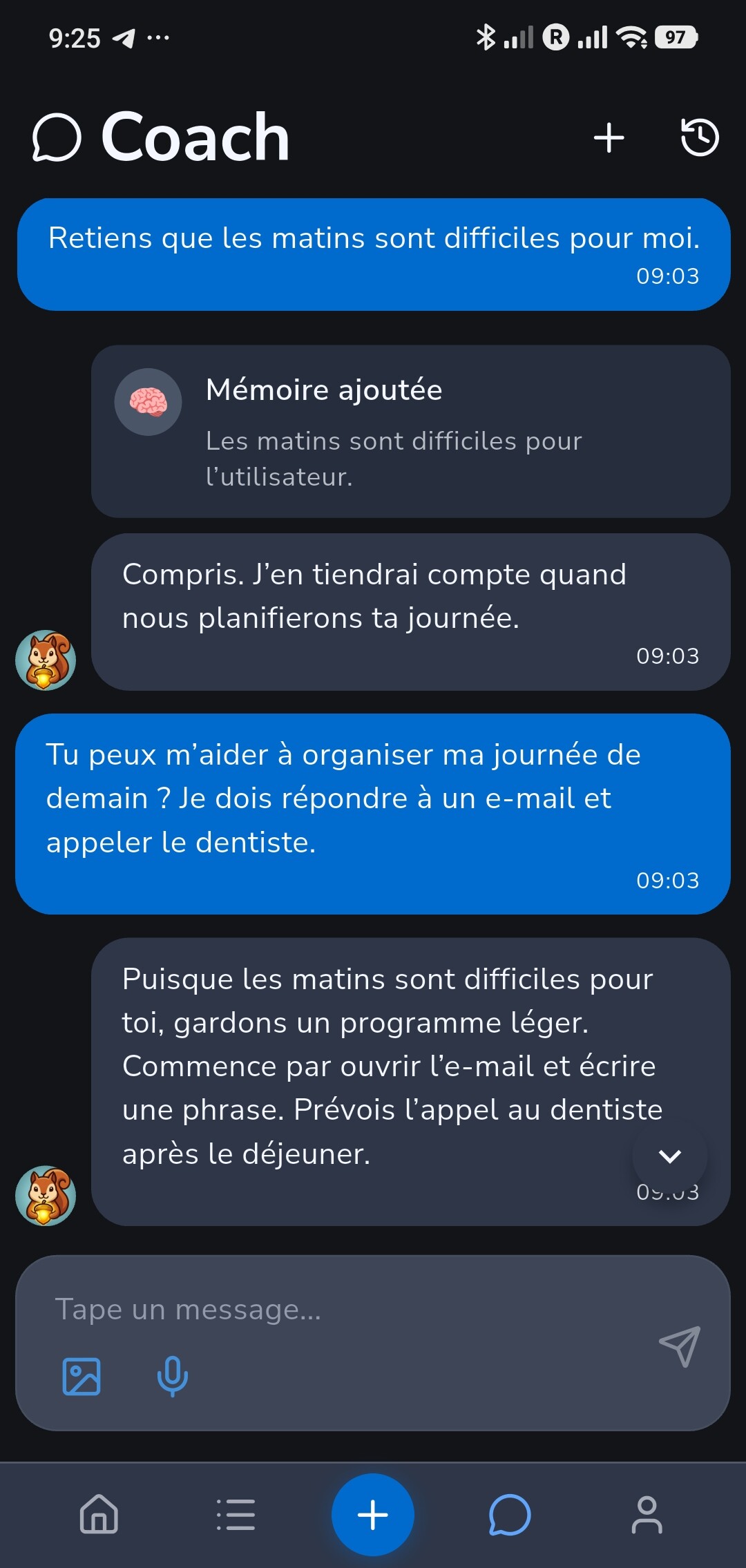 Recordo Coach se souvient que les matinées sont difficiles et utilise ce détail dans un plan ultérieur