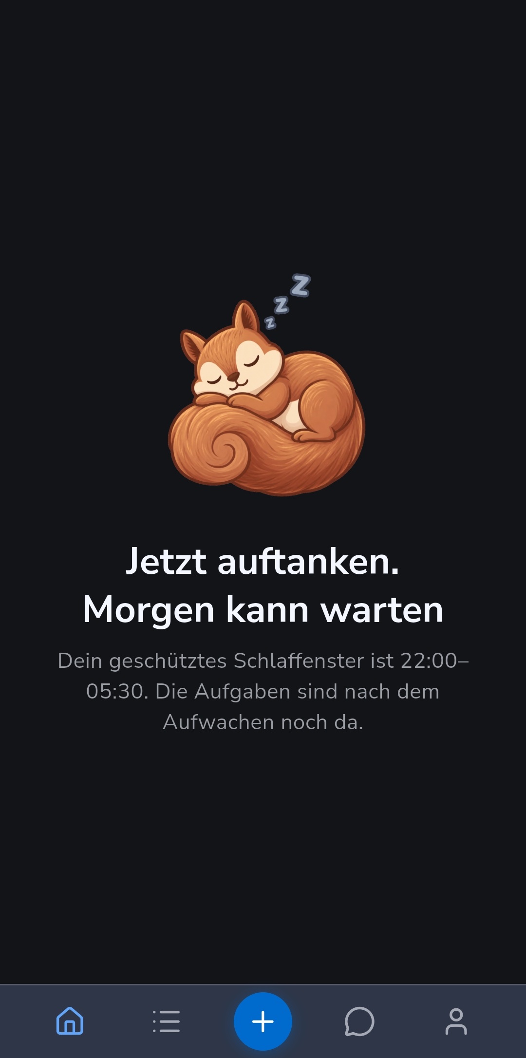 Auf der Startseite von Recordo schläft ein Eichhörnchen während des geschützten Schlaffensters